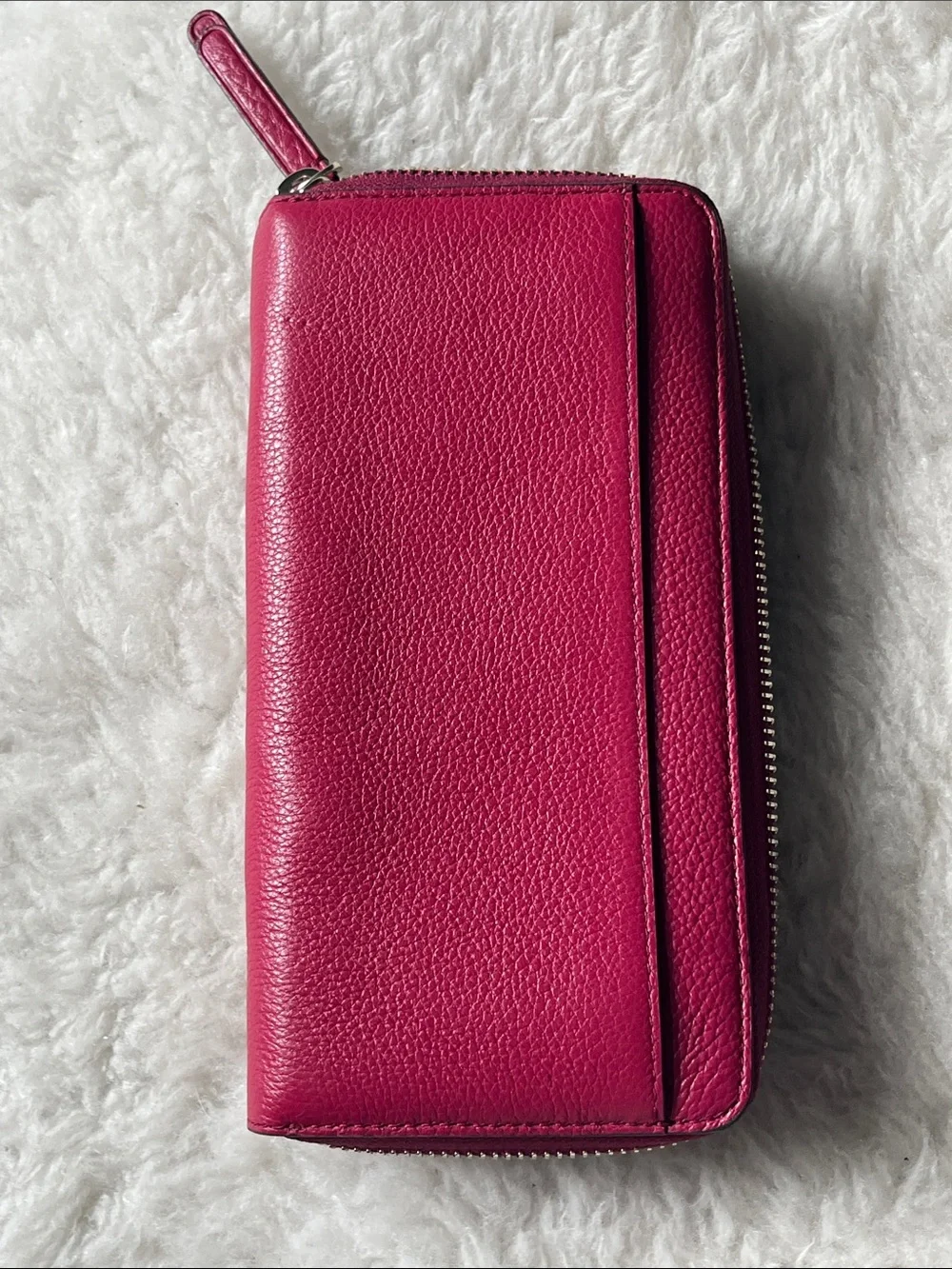 kate spade raspberry pebbled leather zip-around wallet